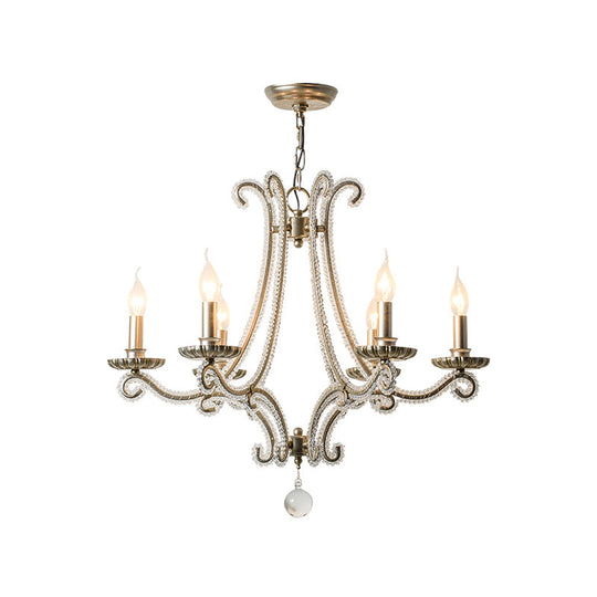 Crystal Bead Coated Chandelier - 6 Lights - Countryside Silver Candle Style - Ideal for Living Room - Ceiling Light Fixture