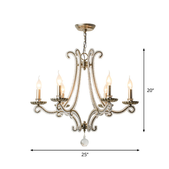 Crystal Bead Coated Chandelier - 6 Lights - Countryside Silver Candle Style - Ideal for Living Room - Ceiling Light Fixture