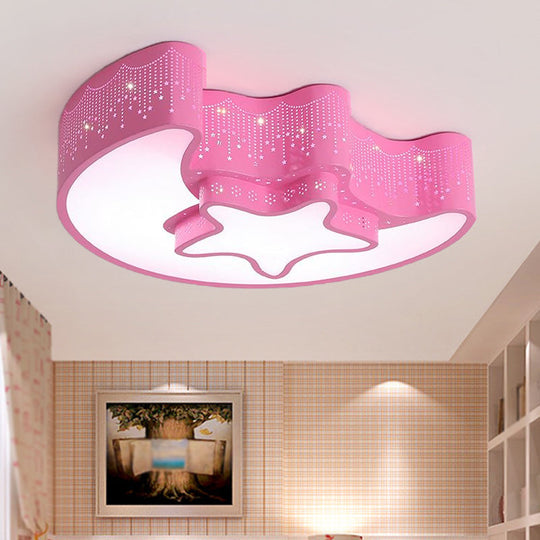 Modernist Pink/White LED Ceiling Lamp with Star and Crescent Design