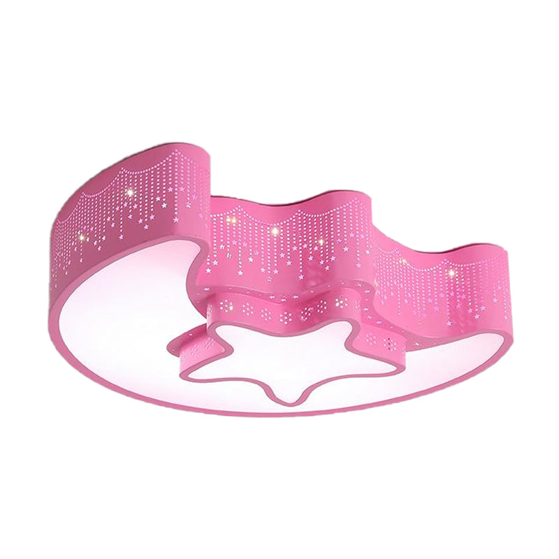 Modernist Pink/White LED Ceiling Lamp with Star and Crescent Design