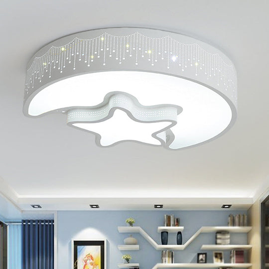 Modernist Pink/White LED Ceiling Lamp with Star and Crescent Design