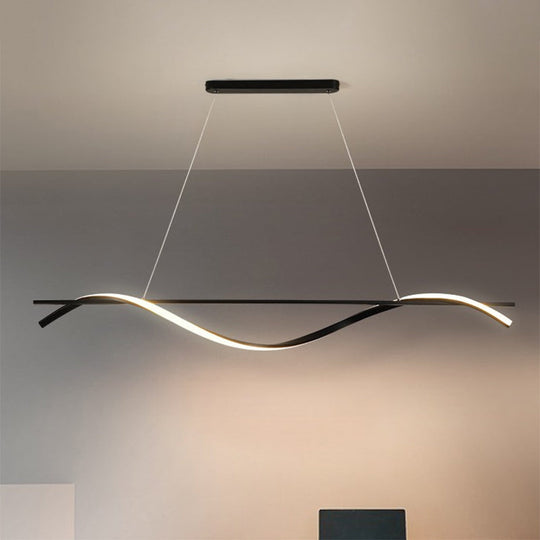 Curvy Hanging Island Light - Minimalist Acrylic Dining Room Pendant Warm/White Led Drop In Black /