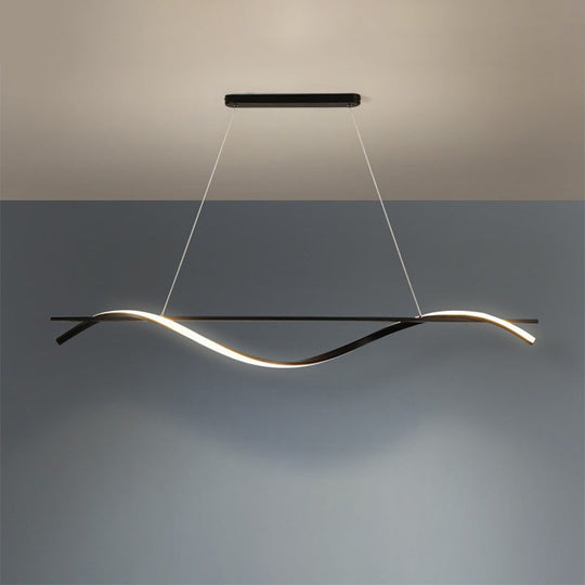 Curvy Hanging Island Light - Minimalist Acrylic Dining Room Pendant Warm/White Led Drop In Black