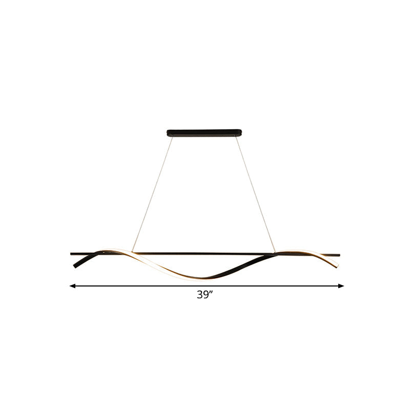 Curvy Hanging Island Light - Minimalist Acrylic Dining Room Pendant Warm/White Led Drop In Black