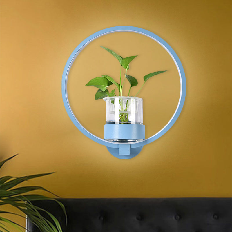 Macaron Metal Led Wall Sconce With Plant Pot For Bedroom - Grey/Yellow/Blue