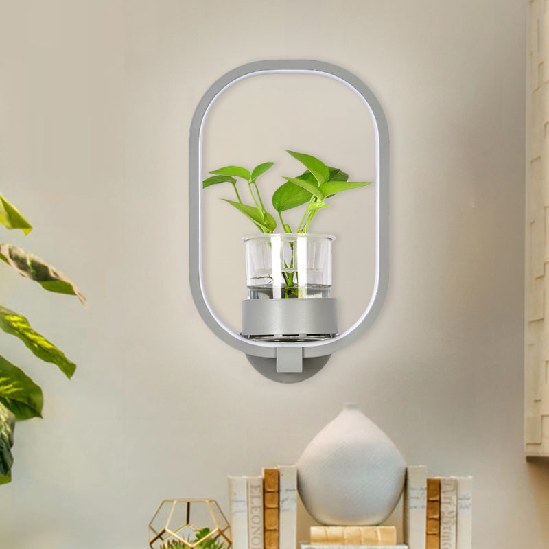 Macaron Metal Led Wall Sconce With Plant Pot For Bedroom - Grey/Yellow/Blue