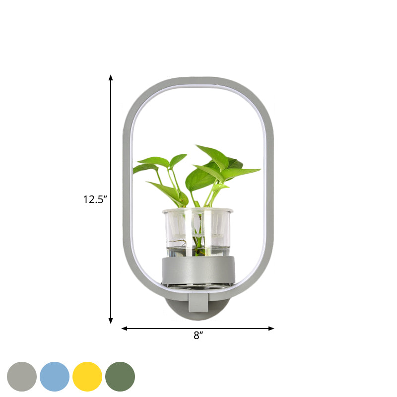 Macaron Metal Led Wall Sconce With Plant Pot For Bedroom - Grey/Yellow/Blue