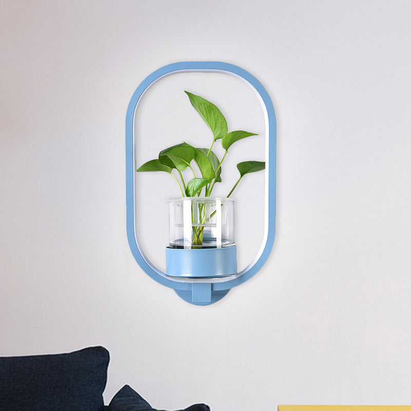 Macaron Metal Led Wall Sconce With Plant Pot For Bedroom - Grey/Yellow/Blue