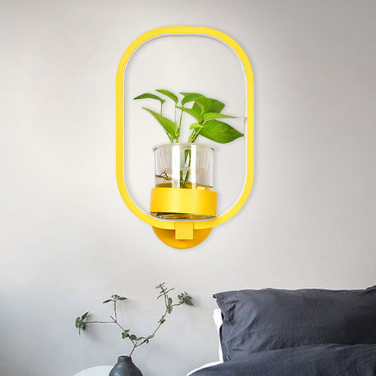 Macaron Metal Led Wall Sconce With Plant Pot For Bedroom - Grey/Yellow/Blue