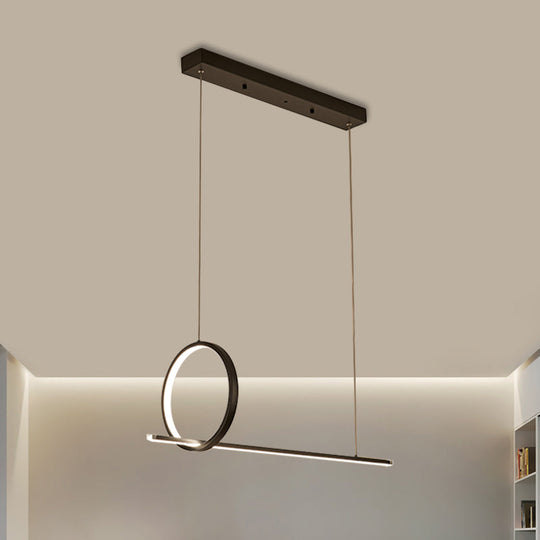 Minimalistic Iron Led Island Light Fixture: Linear And Ring Design - Black Finish 2-Head Hanging