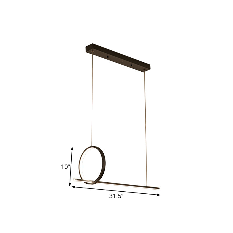 Minimalistic Iron Led Island Light Fixture: Linear And Ring Design - Black Finish 2-Head Hanging