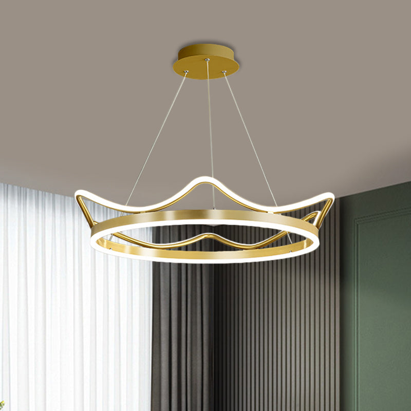 Modern Gold Crown Chandelier - Stylish 20.5"/27.5" Dia LED Pendant Light in Warm/White