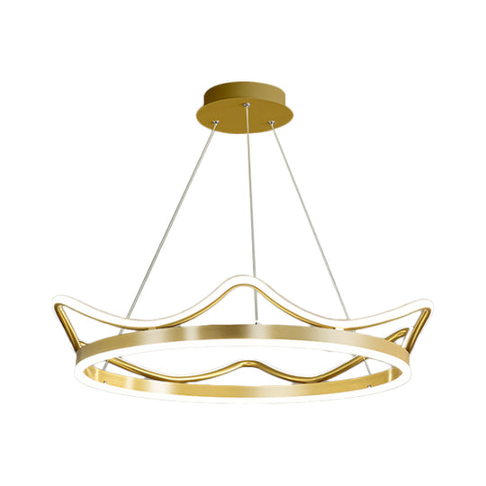 Modern Gold Crown Chandelier - Stylish 20.5"/27.5" Dia LED Pendant Light in Warm/White