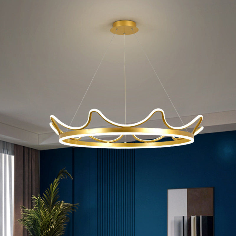 Modern Gold Crown Chandelier - Stylish 20.5"/27.5" Dia LED Pendant Light in Warm/White