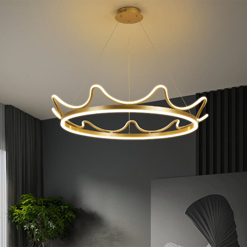 Modern Gold Crown Chandelier - Stylish 20.5"/27.5" Dia LED Pendant Light in Warm/White