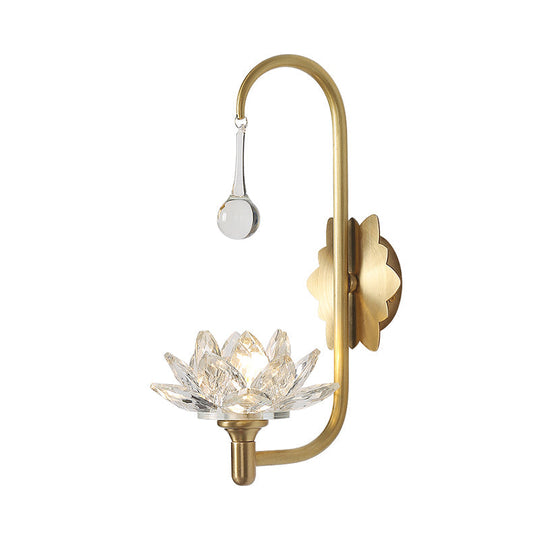 Lotus Crystal Wall Sconce - Luxurious 1-Light Brass Lamp