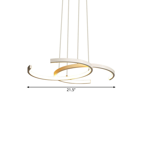 Dining Room LED Chandelier - Minimalist Black/White Drop Lamp with Dual C Acrylic Shade & Warm/White Light