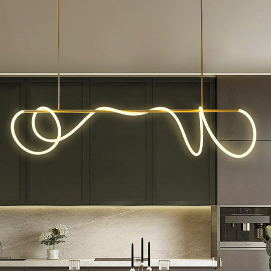 Acrylic Flex Tube Suspension Light: Minimalist Led Island Lamp In Gold With Linear Arm -