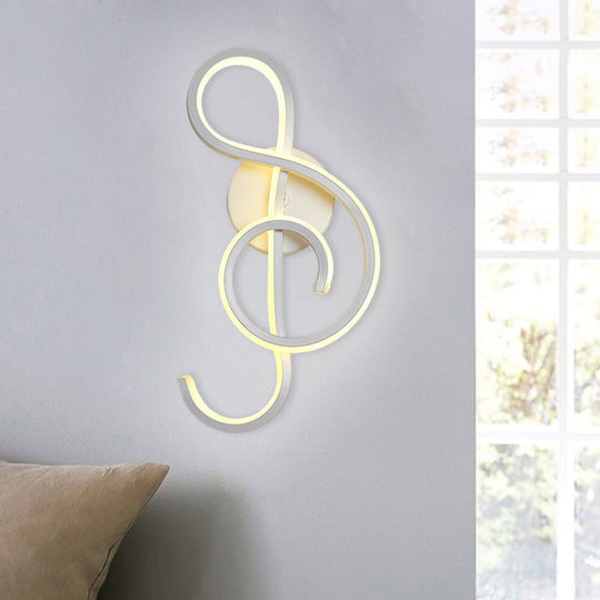 White Nordic Led Wall Sconce With Musical Note Design And Acrylic Shade For Living Room