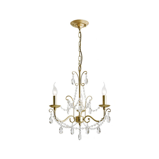 Traditional Candle Hanging Lamp Metal Chandelier (3/6 Heads) In Champagne With Crystal Decor