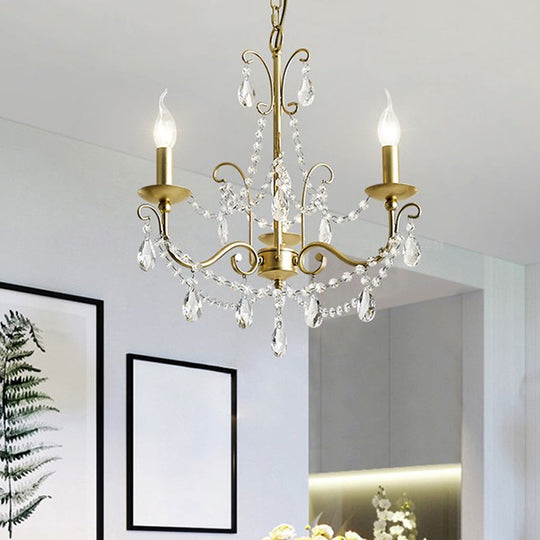 Traditional Candle Hanging Lamp - Metal Chandelier with Crystal Decor in Champagne (3/6 Heads)