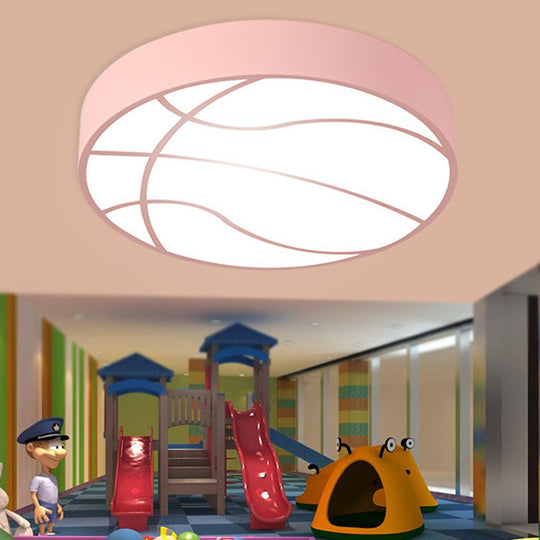 Modern Pink Basketball LED Ceiling Light in Warm/White - Acrylic Flush Mount Lamp