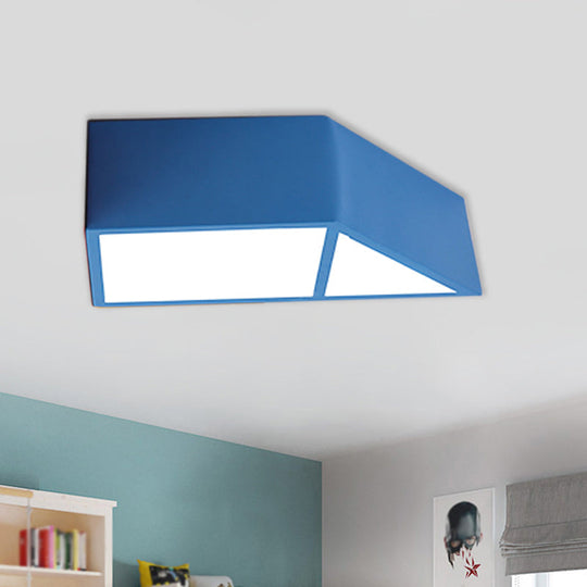 Nordic LED Trapezoid Close to Ceiling Lamp - Blue/Red/Yellow Flush Mount Fixture with Acrylic Shade