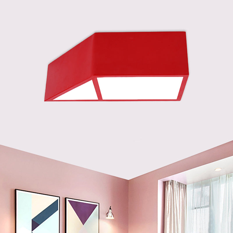 Nordic LED Trapezoid Close to Ceiling Lamp - Blue/Red/Yellow Flush Mount Fixture with Acrylic Shade