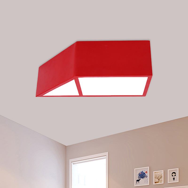 Nordic LED Trapezoid Close to Ceiling Lamp - Blue/Red/Yellow Flush Mount Fixture with Acrylic Shade