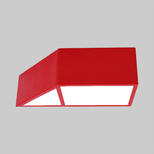 Nordic LED Trapezoid Close to Ceiling Lamp - Blue/Red/Yellow Flush Mount Fixture with Acrylic Shade