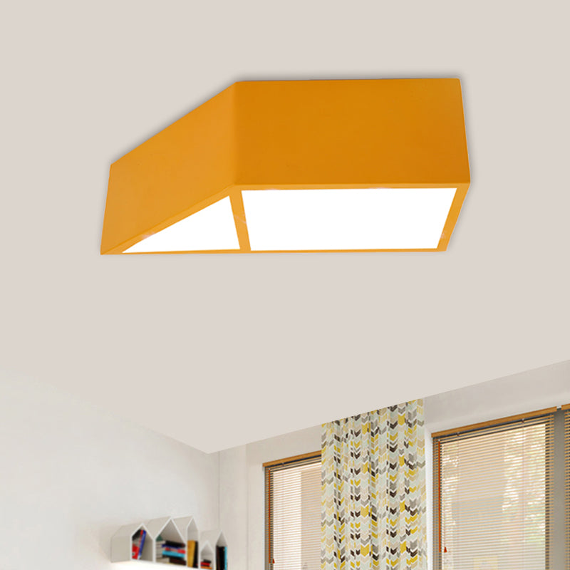 Nordic LED Trapezoid Close to Ceiling Lamp - Blue/Red/Yellow Flush Mount Fixture with Acrylic Shade