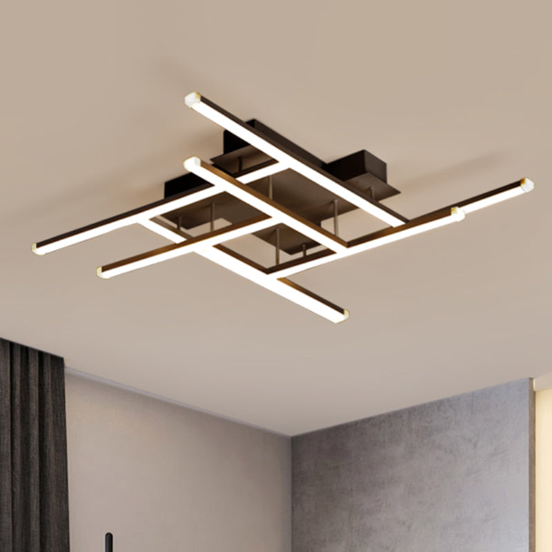 Modern Crisscross Semi Flush LED Ceiling Light for Bedrooms - Black Acrylic