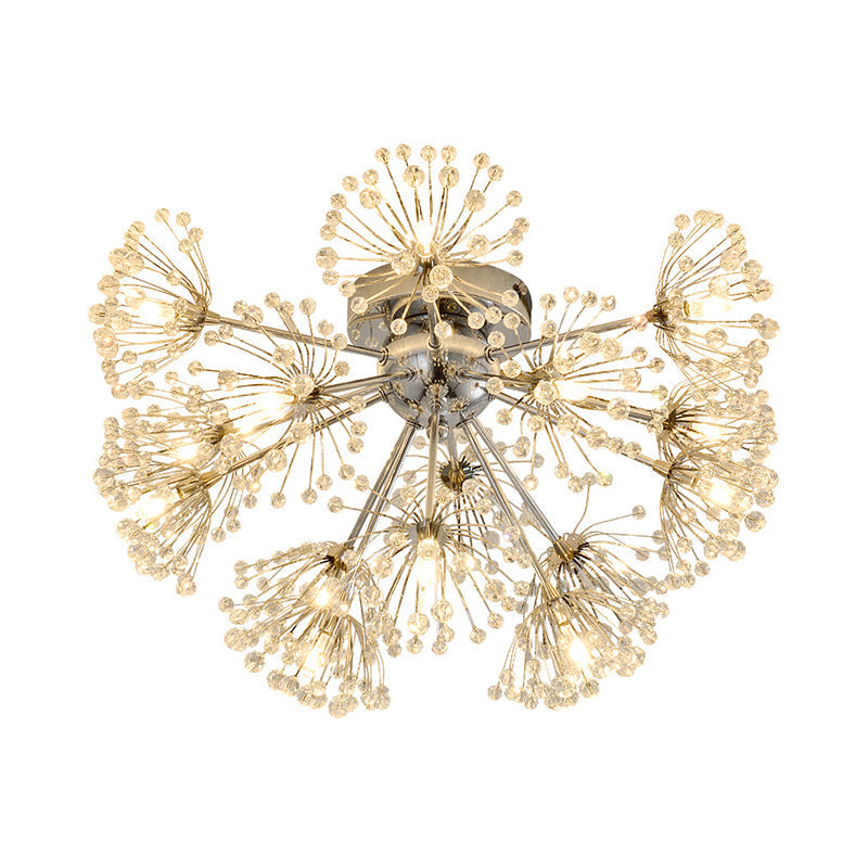 Firework Crystal Bead Ceiling Light - Elegant 9/15-Bulb Chrome Flush Mount for Dinning Room