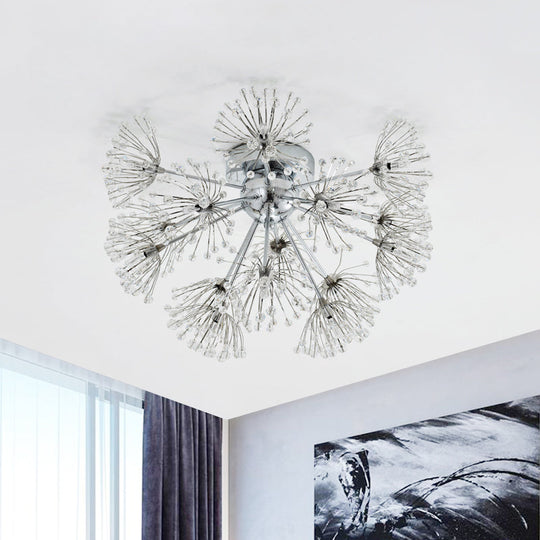 Firework Crystal Bead Ceiling Light - Elegant 9/15-Bulb Chrome Flush Mount for Dinning Room