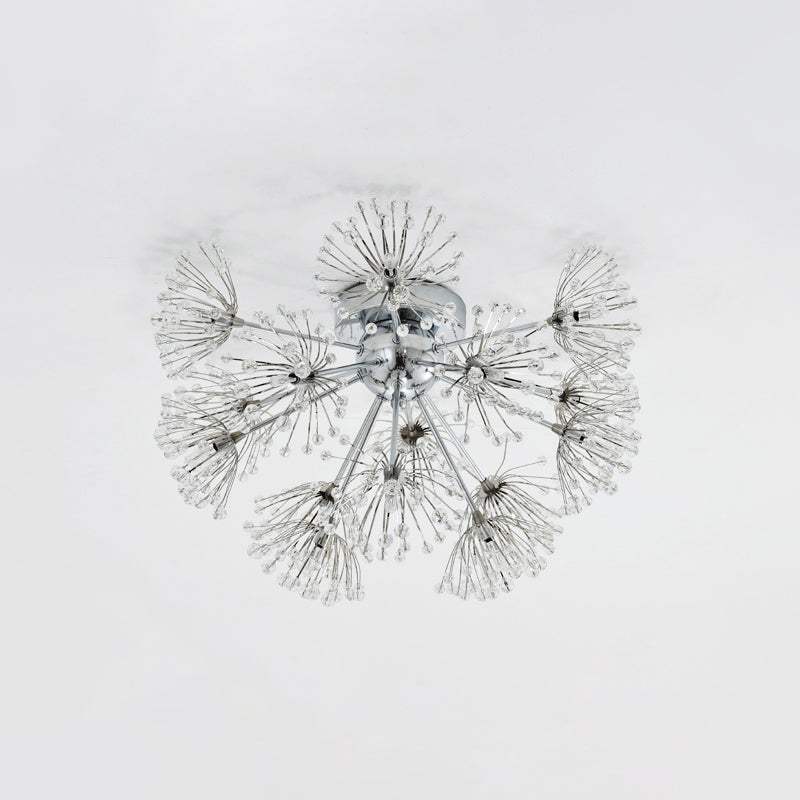 Firework Crystal Bead Ceiling Light - Elegant 9/15-Bulb Chrome Flush Mount for Dinning Room