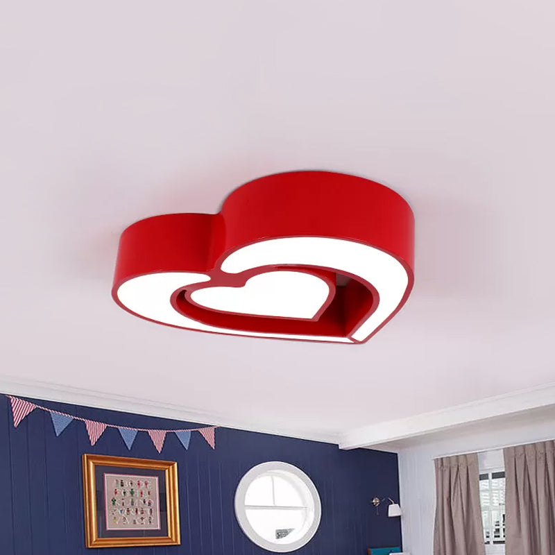 Kids' Acrylic Dual Loving Heart LED Flush Ceiling Light - Red/Yellow/Blue Flush Mount Lamp for Bedroom