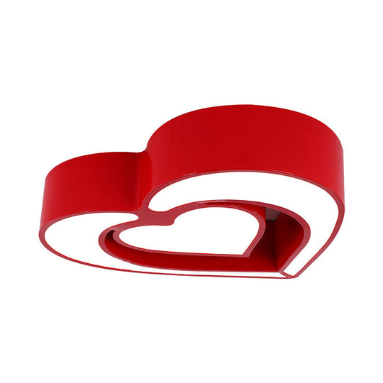 Kids Acrylic Dual Loving Heart Led Flush Ceiling Light - Red/Yellow/Blue Mount Lamp For Bedroom