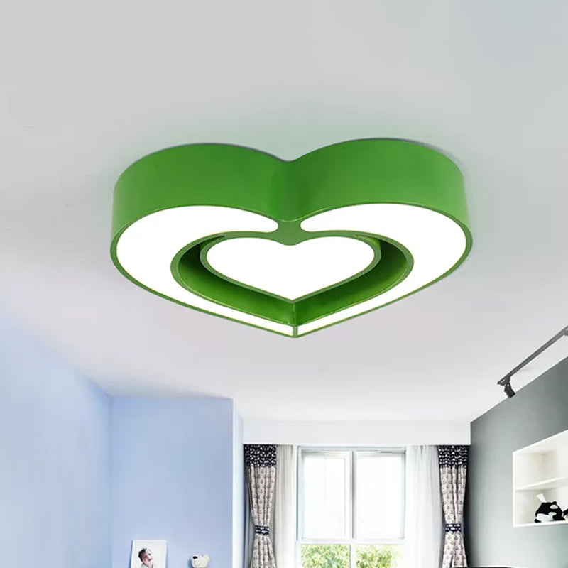 Kids Acrylic Dual Loving Heart Led Flush Ceiling Light - Red/Yellow/Blue Mount Lamp For Bedroom