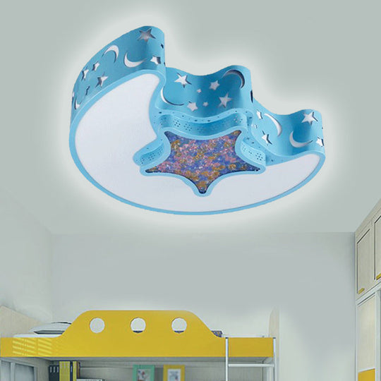 LED Nursery Flush Mount Fixture - Star and Moon Acrylic Shade - Warm/White Light - Simple White/Pink/Blue