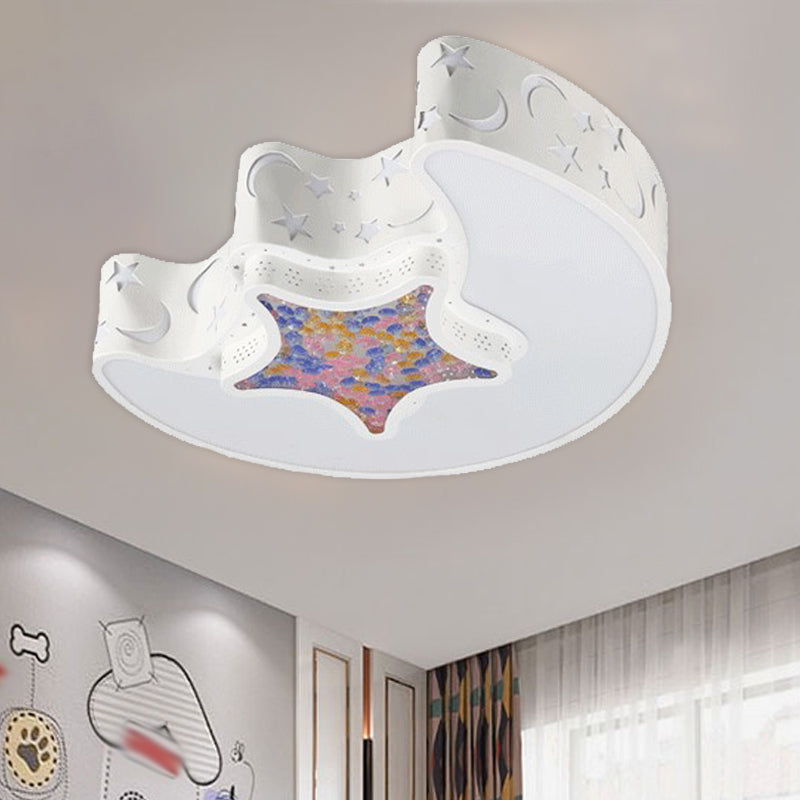 LED Nursery Flush Mount Fixture - Star and Moon Acrylic Shade - Warm/White Light - Simple White/Pink/Blue