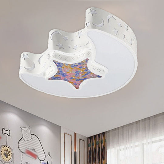 LED Nursery Flush Mount Fixture - Star and Moon Acrylic Shade - Warm/White Light - Simple White/Pink/Blue