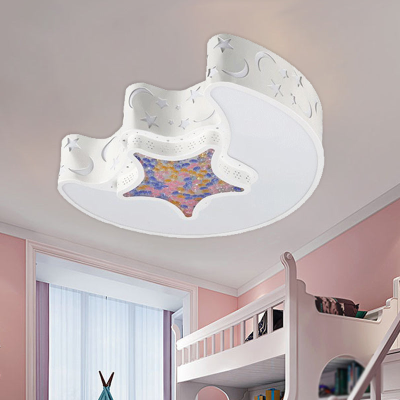 LED Nursery Flush Mount Fixture - Star and Moon Acrylic Shade - Warm/White Light - Simple White/Pink/Blue