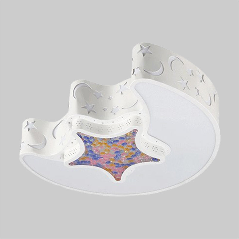 LED Nursery Flush Mount Fixture - Star and Moon Acrylic Shade - Warm/White Light - Simple White/Pink/Blue