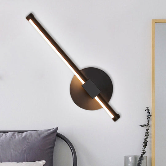 Modern Black Led Wall Light: Slim Rod Aluminum Sconce Lamp In Warm/White Light