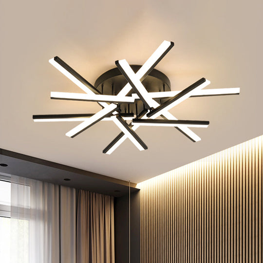 Contemporary LED Black Crossed Acrylic Semi Flush Mount Light Ceiling Lamp