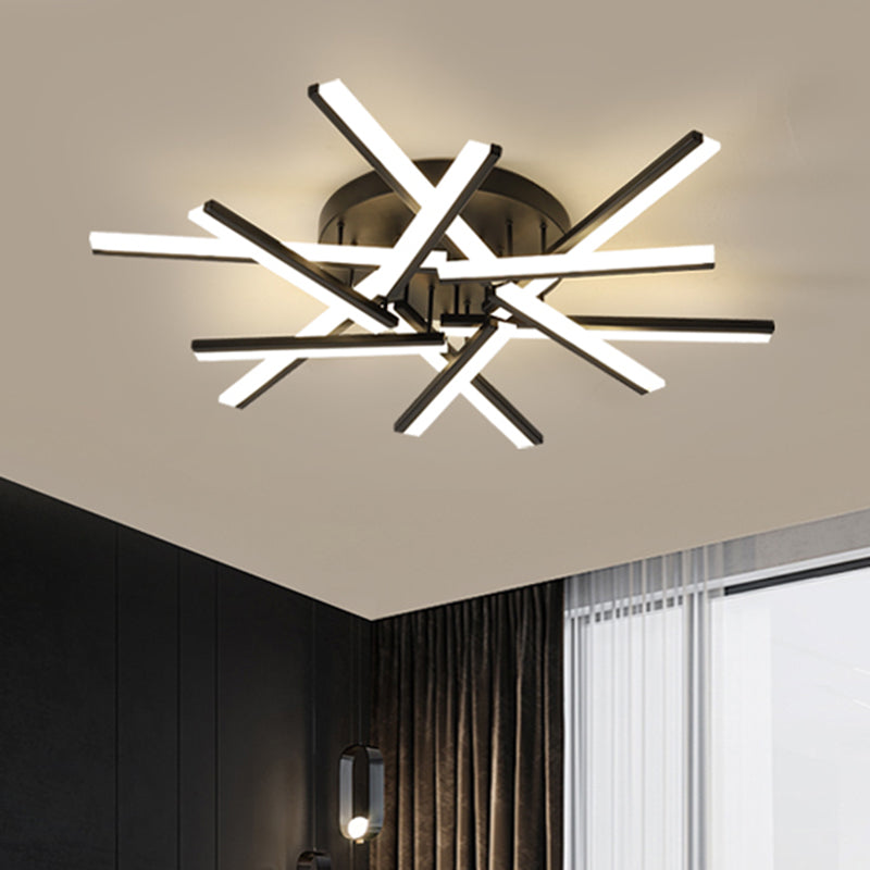 Contemporary LED Black Crossed Acrylic Semi Flush Mount Light Ceiling Lamp