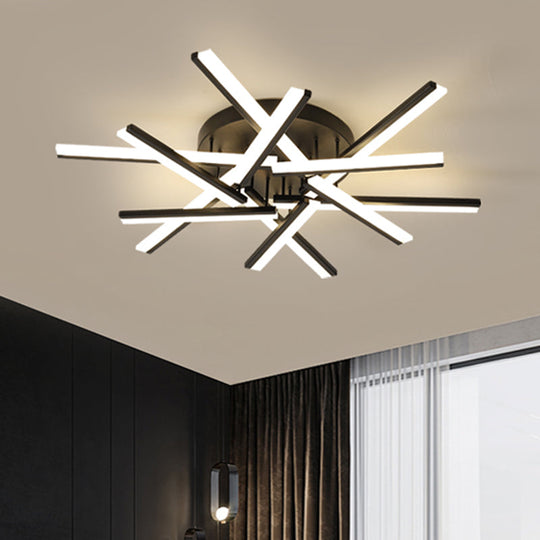 Contemporary Led Black Crossed Acrylic Semi Flush Mount Light Ceiling Lamp