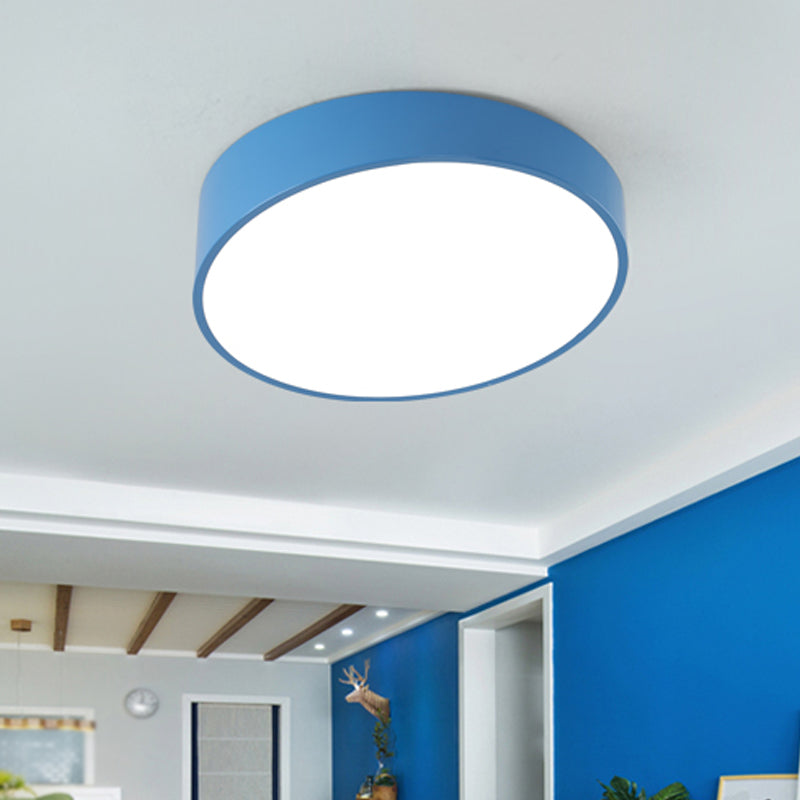 Modern Bevel-Edge Drum Ceiling Flush Acrylic Led Mount Light Fixture In Red/Yellow/Blue Blue