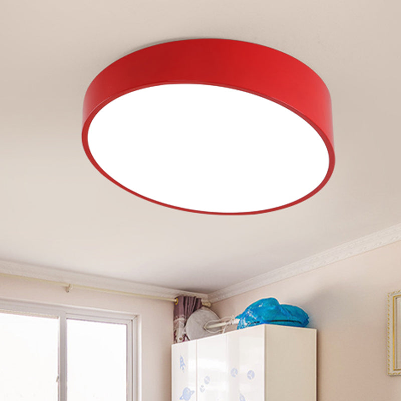 Modern Bevel-Edge Drum Ceiling Flush Acrylic Led Mount Light Fixture In Red/Yellow/Blue Red