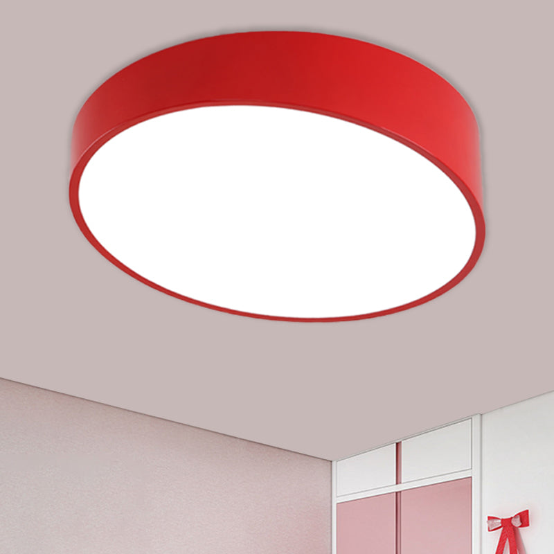 Modern Bevel-Edge Drum Ceiling Flush Acrylic LED Flush Mount Light Fixture in Red/Yellow/Blue